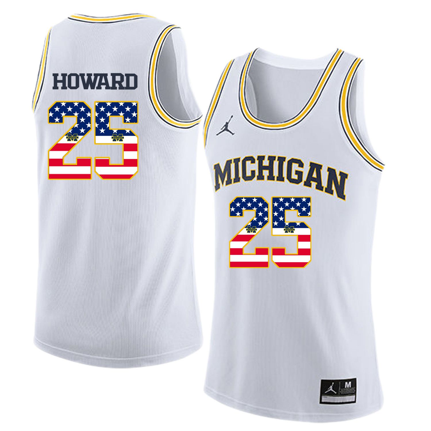 Men Jordan University of Michigan Basketball White #25 Howard Flag Customized NCAA Jerseys